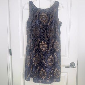 LOFT - Navy & Copper Textured Sheath Dress Sleeveless Scoop Neck